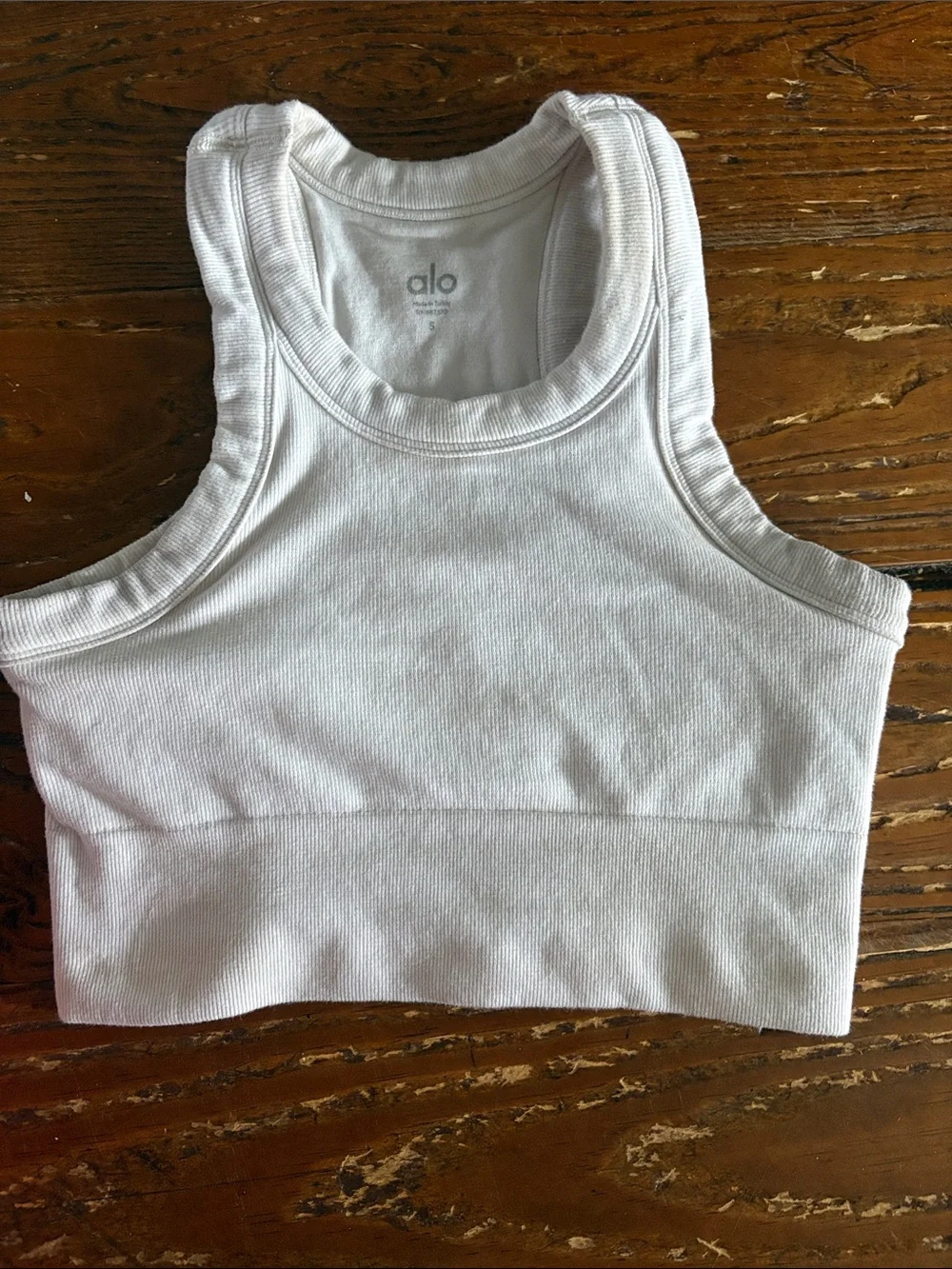ALO Yoga White Ribbed High-Neck Crop Top